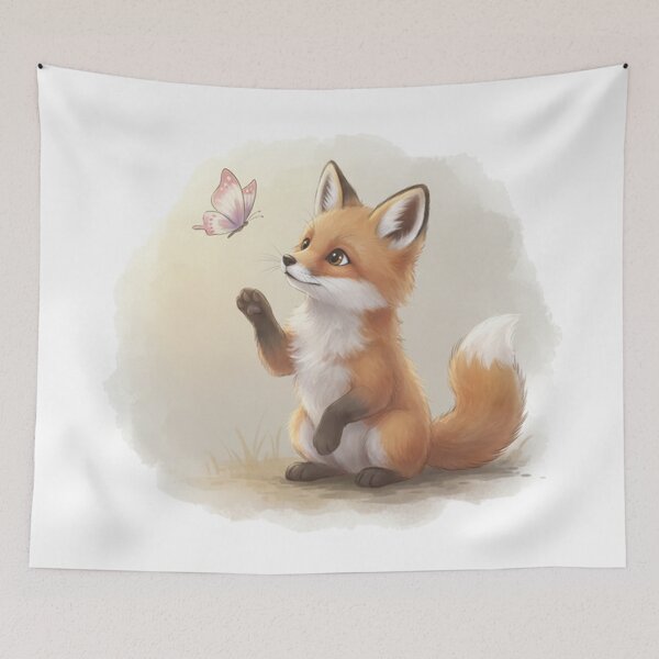 Item preview, Curious Little Fox – fox with butterfly designed and sold by Herzbaumatelier.