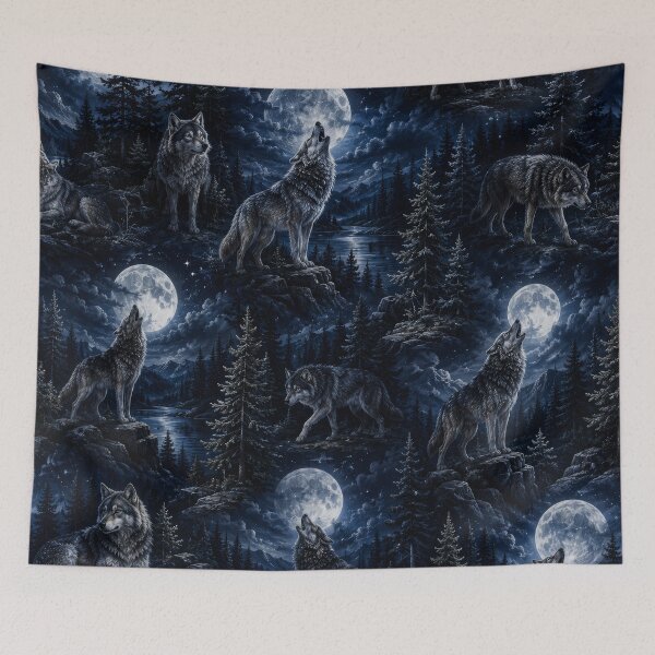 Item preview, Moonlit Wolves Pine Forest Fantasy Artwork designed and sold by ArtComixHaven.