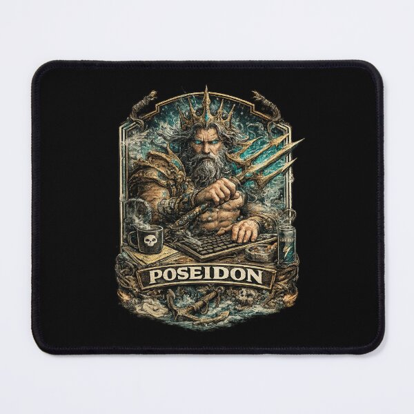 Artikelvorschau, Poseidon, Gaming-Gott, Griechische Mythologie, Programmierer, Meereskönig, Kunst entworfen und verkauft von NeonVoid Studio.
