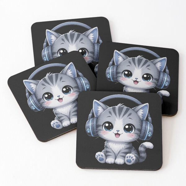 Item preview, Gatito adorable con auriculares – Gato musical kawaii designed and sold by MargaretaArt.
