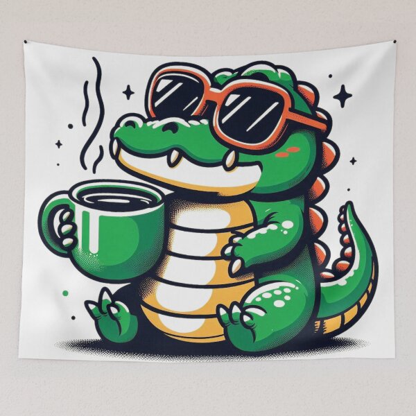 Item preview, Funny Crocodile Coffee Addict designed and sold by Retro@nimals.