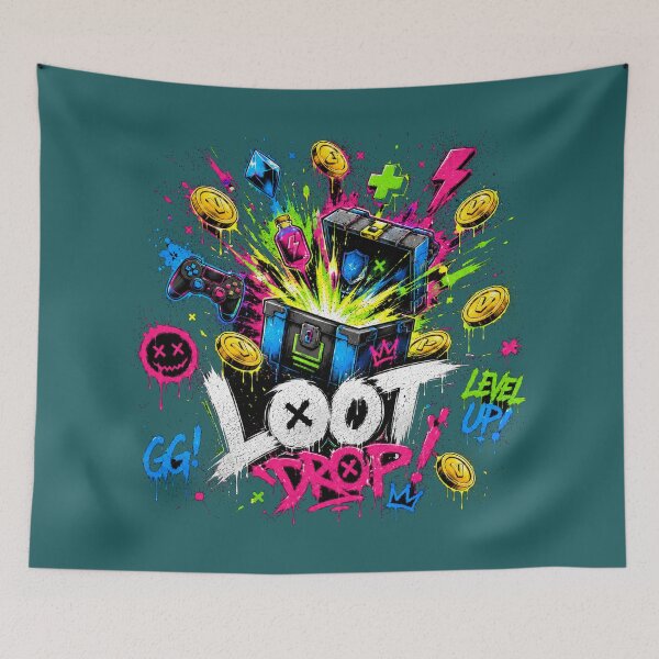 Item preview, Loot Drop Gamer Graffiti Tee | Neon Gaming Streetwear designed and sold by JustResultsCo.
