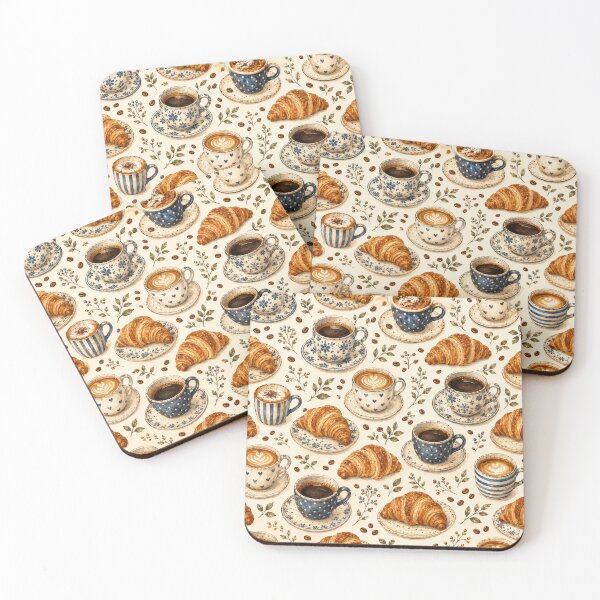 Item preview, Coffee Croissant Café Pattern Artwork designed and sold by ArtComixHaven.