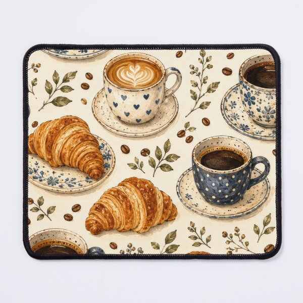 Item preview, Coffee Croissant Café Pattern Artwork designed and sold by ArtComixHaven.