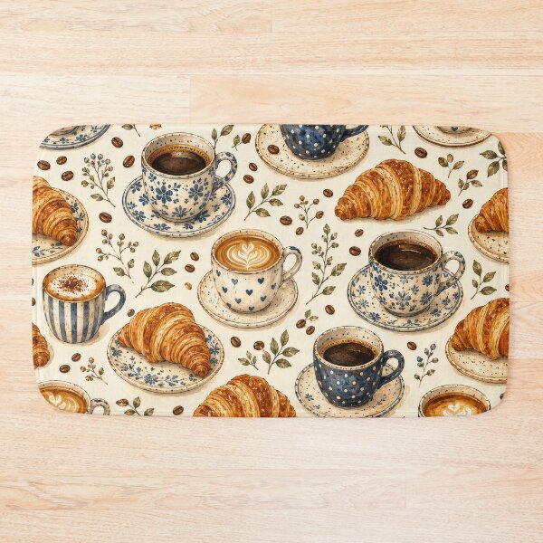 Item preview, Coffee Croissant Café Pattern Artwork designed and sold by ArtComixHaven.