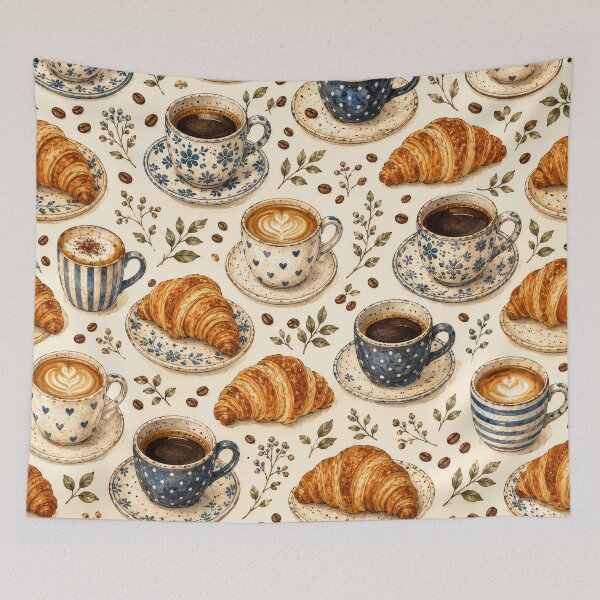 Item preview, Coffee Croissant Café Pattern Artwork designed and sold by ArtComixHaven.