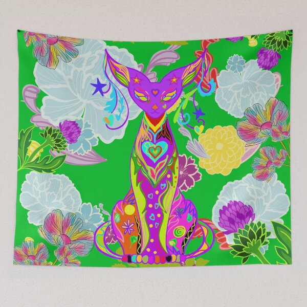 Item preview, Chamalion Transmutation | Spiritual and Floral Psychedelic Cat designed and sold by Herami.