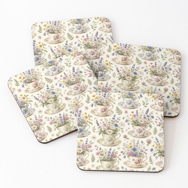 Item preview, Tea Cups Wildflower Cottage Pattern Artwork designed and sold by ArtComixHaven.