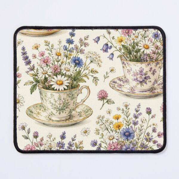 Item preview, Tea Cups Wildflower Cottage Pattern Artwork designed and sold by ArtComixHaven.