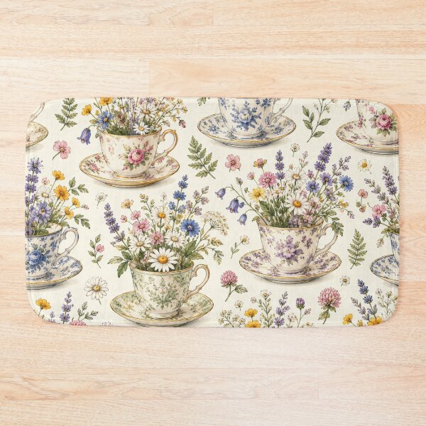 Item preview, Tea Cups Wildflower Cottage Pattern Artwork designed and sold by ArtComixHaven.