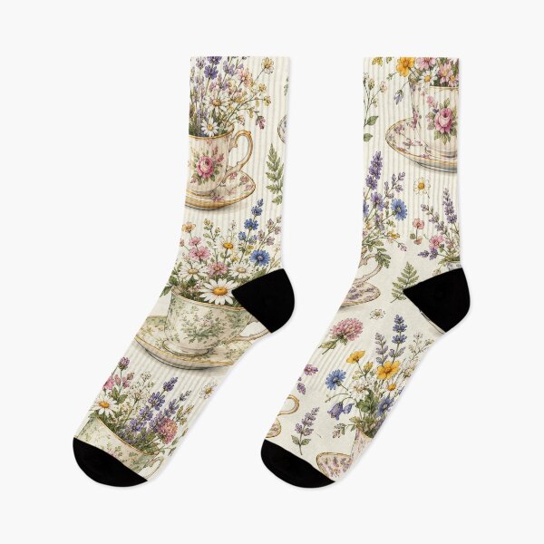 Item preview, Tea Cups Wildflower Cottage Pattern Artwork designed and sold by ArtComixHaven.