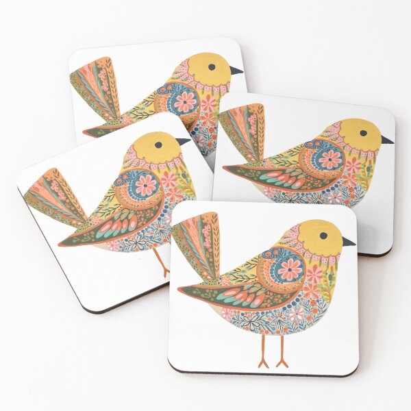 Item preview, Colorful Botanical Folk Bird Art  | Whimsical Floral Bird Illustration designed and sold by Filora Atelier | Bird Art.