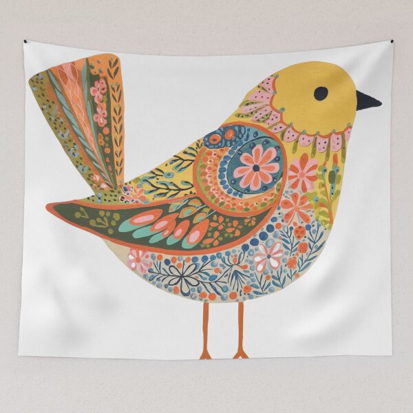 Item preview, Colorful Botanical Folk Bird Art  | Whimsical Floral Bird Illustration designed and sold by Filora Atelier | Bird Art.