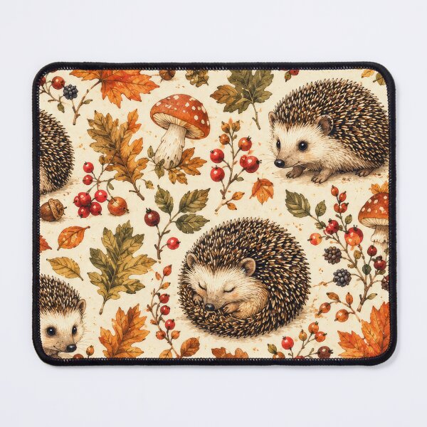Item preview, Hedgehogs Autumn Berry Woodland Pattern Artwork designed and sold by ArtComixHaven.