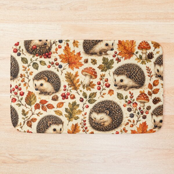 Item preview, Hedgehogs Autumn Berry Woodland Pattern Artwork designed and sold by ArtComixHaven.