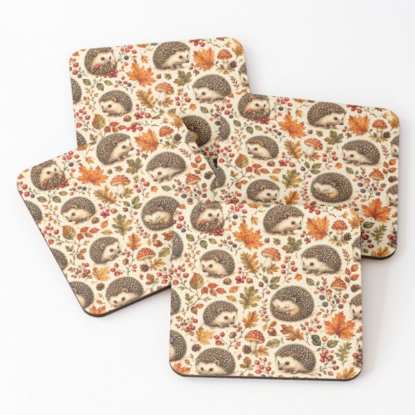 Item preview, Hedgehogs Autumn Berry Woodland Pattern Artwork designed and sold by ArtComixHaven.