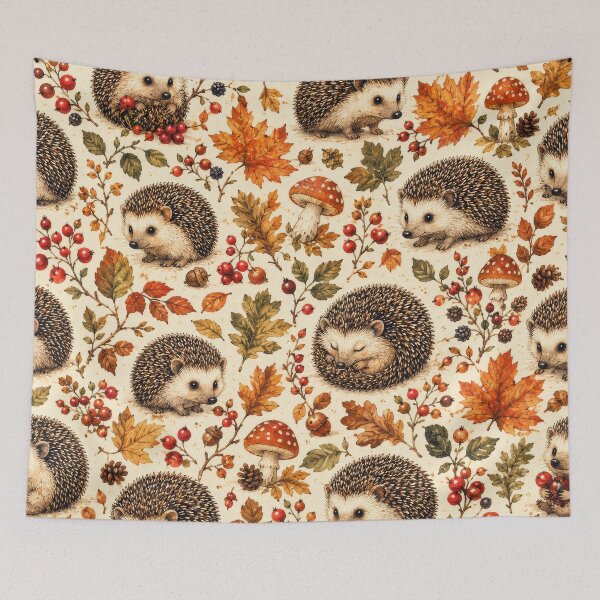Item preview, Hedgehogs Autumn Berry Woodland Pattern Artwork designed and sold by ArtComixHaven.