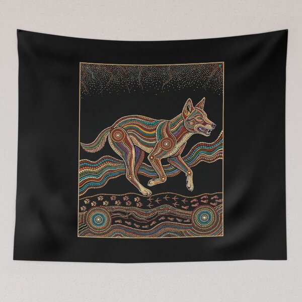 Item preview, Ochre Apex: Dingo (Canis dingo) Aboriginal-style X-Ray Art Print designed and sold by FreiherrPK.