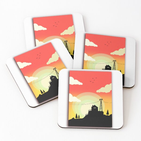 Item preview, Minimalist Sunset Silhouette House & Transmission Tower Art designed and sold by ExploreAura Studio.