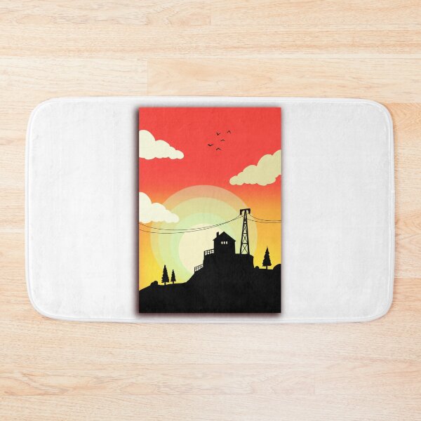 Item preview, Minimalist Sunset Silhouette House & Transmission Tower Art designed and sold by ExploreAura Studio.
