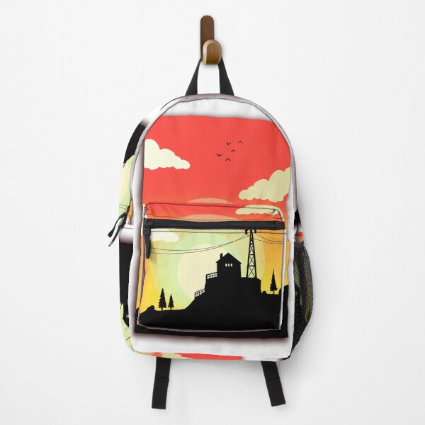 Item preview, Minimalist Sunset Silhouette House & Transmission Tower Art designed and sold by ExploreAura Studio.