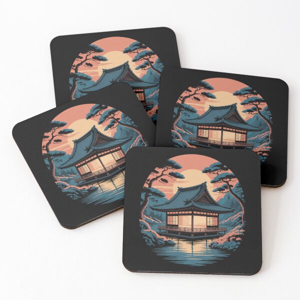 Item preview, Japanese Temple Lake Reflection Sunset Pine Tree Oriental T-Shirt designed and sold by DarylWelsh2024.