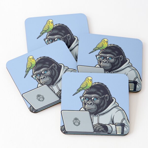 Item preview, Gorilla Programmer with Parakeet – Funny Animal Tech Art designed and sold by Dogandesighn.