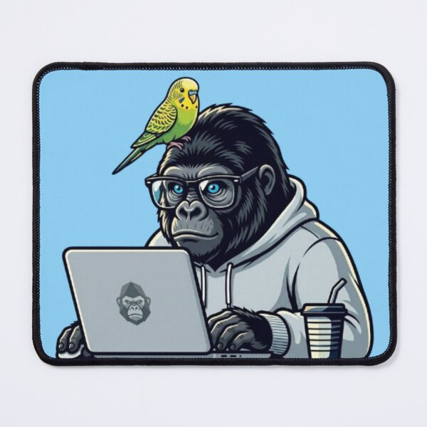 Item preview, Gorilla Programmer with Parakeet – Funny Animal Tech Art designed and sold by Dogandesighn.