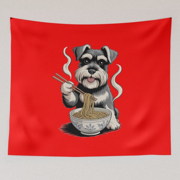 Item preview, Dog Pet Owner Art Design Cute Schnauzer Eating Noodles designed and sold by fantasticdesign.