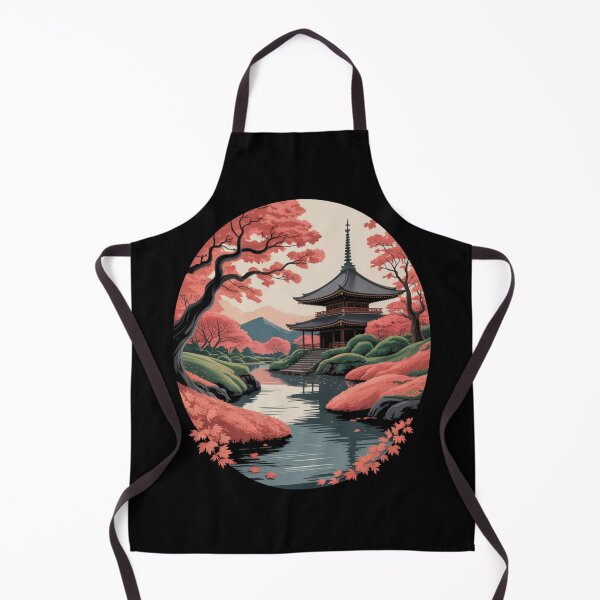 Item preview, Japanese Pagoda Autumn Pink Maple River Mountain Oriental T-Shirt designed and sold by DarylWelsh2024.
