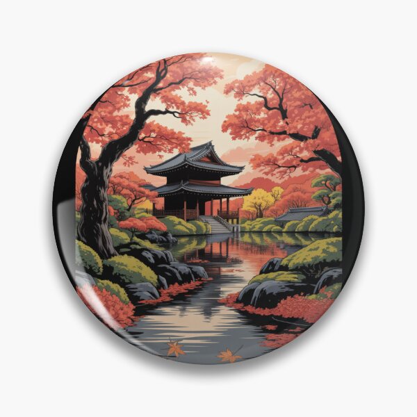 Item preview, Japanese Temple Autumn Maple Garden Arch River Oriental T-Shirt designed and sold by DarylWelsh2024.