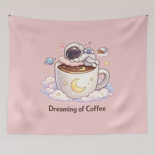 Item preview, Kawaii Sleeping Astronaut Dreaming of Coffee Mug designed and sold by LayercraftArt.