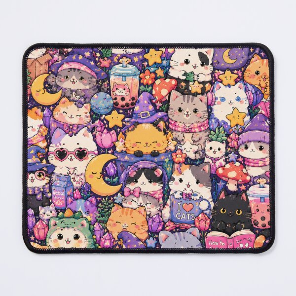 Item preview, Cute Witch Cats Seamless Pattern – Kawaii Fantasy Cat Art designed and sold by Aramdesing.