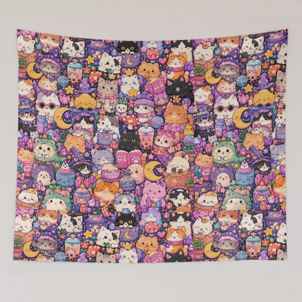 Item preview, Cute Witch Cats Seamless Pattern – Kawaii Fantasy Cat Art designed and sold by Aramdesing.