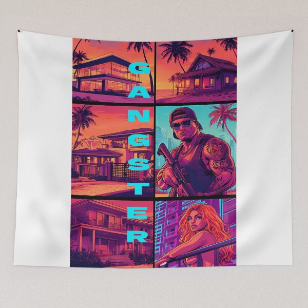 Item preview, GANGSTER STORIES - Neon Comic Panel Gaming Art designed and sold by Modern Nest Art.