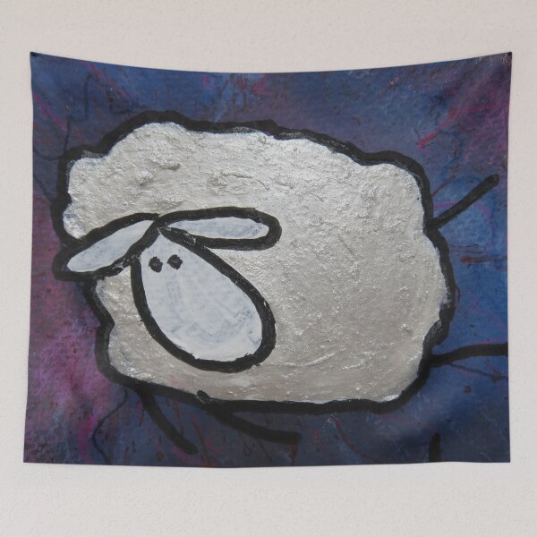 Item preview, UnFolding the Ewe-niverse #1 mixed media and ink painting of sheep designed and sold by ChillonLeachArt.