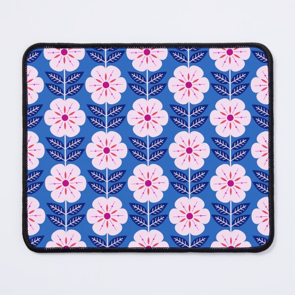 Item preview, Mod Scandinavian flowers in pink and blue designed and sold by Jennifer Ladd.