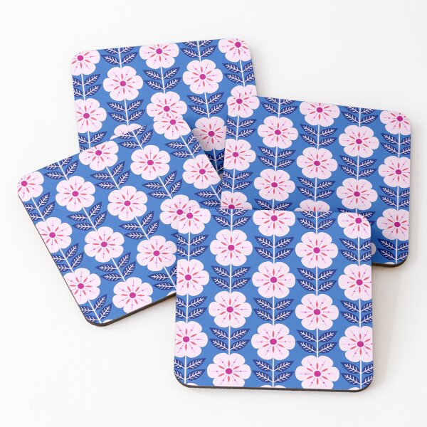 Item preview, Mod Scandinavian flowers in pink and blue designed and sold by Jennifer Ladd.