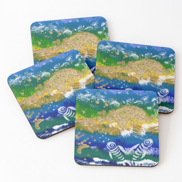 Item preview, Fish Bones Abstract Golden Sunset Ocean Landscape Quirky designed and sold by Cass Harker Studio.