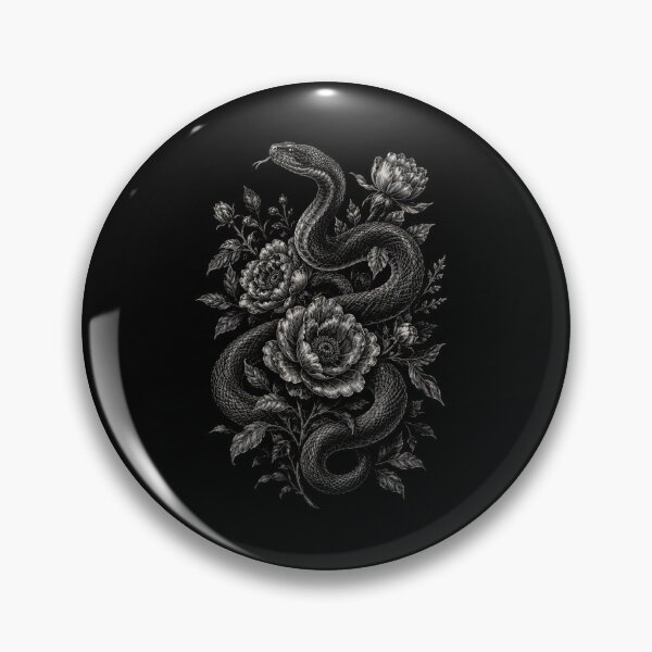 Artikelvorschau, Illustration einer floralen Schlange – Gotischer Schlangen- und Blumen-Blackwork-Tattoo-Stil entworfen und verkauft von MartBook.