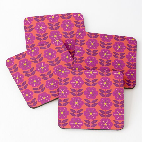 Item preview, Mod Scandinavian flowers in magenta and orange designed and sold by Jennifer Ladd.