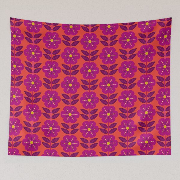 Item preview, Mod Scandinavian flowers in magenta and orange designed and sold by Jennifer Ladd.
