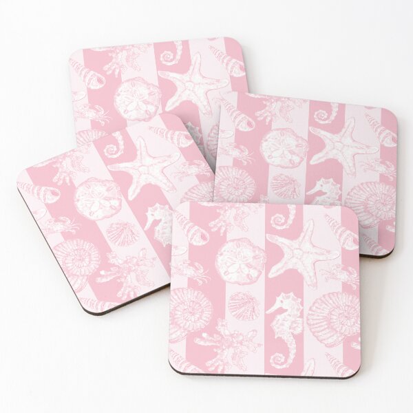 Item preview, Vintage White Washed Sea Life in Rose Pink Cabana Stripe designed and sold by PD-Coastal.