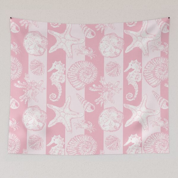 Item preview, Vintage White Washed Sea Life in Rose Pink Cabana Stripe designed and sold by PD-Coastal.