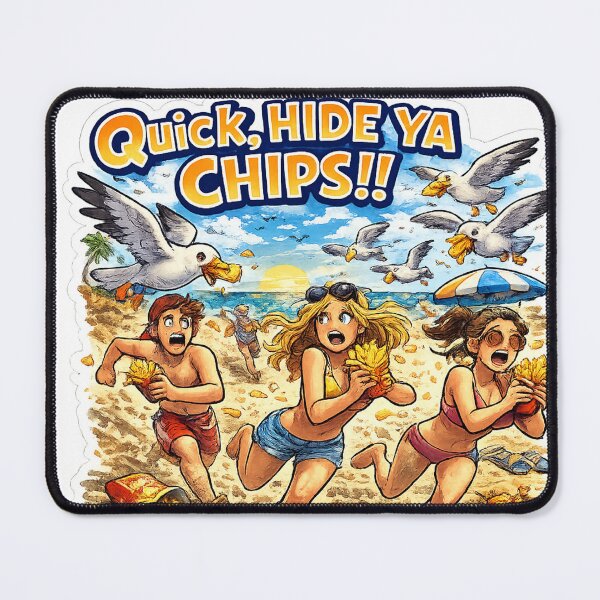 Item preview, Quick Hide Ya Chips Funny Seagull Beach Design – Classic British Seaside Humour designed and sold by GarnerSupplyCo.