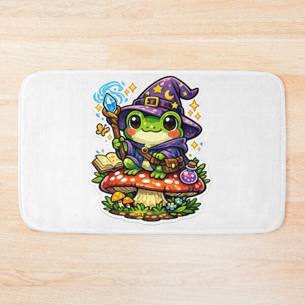 Item preview, Cute Frog Wizard Sitting on Mushroom – Kawaii Fantasy Magic Frog Sticker, Magical Frog Illustration designed and sold by ArtsyExplorer.