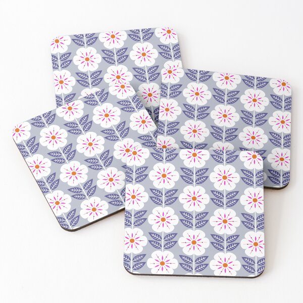 Item preview, Mod Scandinavian flowers in blue, white, and gray designed and sold by Jennifer Ladd.