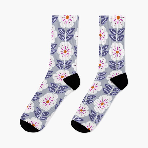 Item preview, Mod Scandinavian flowers in blue, white, and gray designed and sold by Jennifer Ladd.