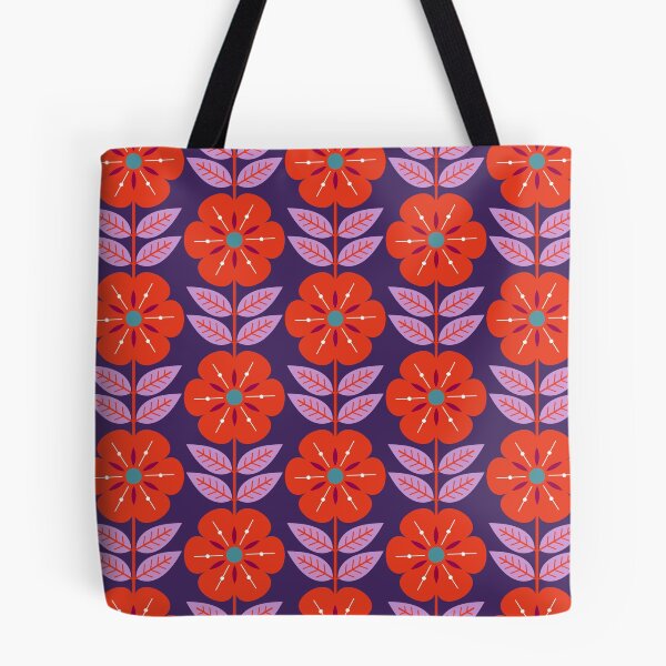 Item preview, Mod Scandinavian flowers in purple and red designed and sold by Jennifer Ladd.