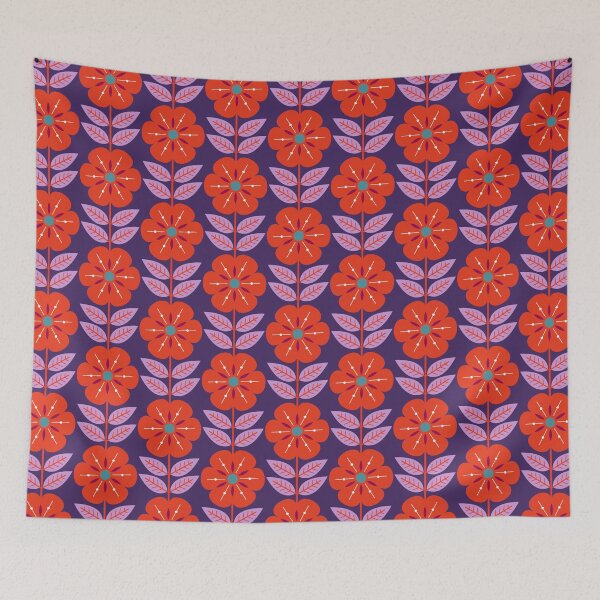 Item preview, Mod Scandinavian flowers in purple and red designed and sold by Jennifer Ladd.